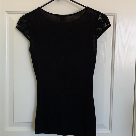 H&M Black T-Shirt Top XS Mesh Embroidery - Picture 9 of 12